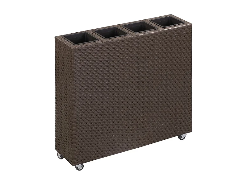 Arriate con 4 macetas de ratán sintético negro 80x22x79 cm