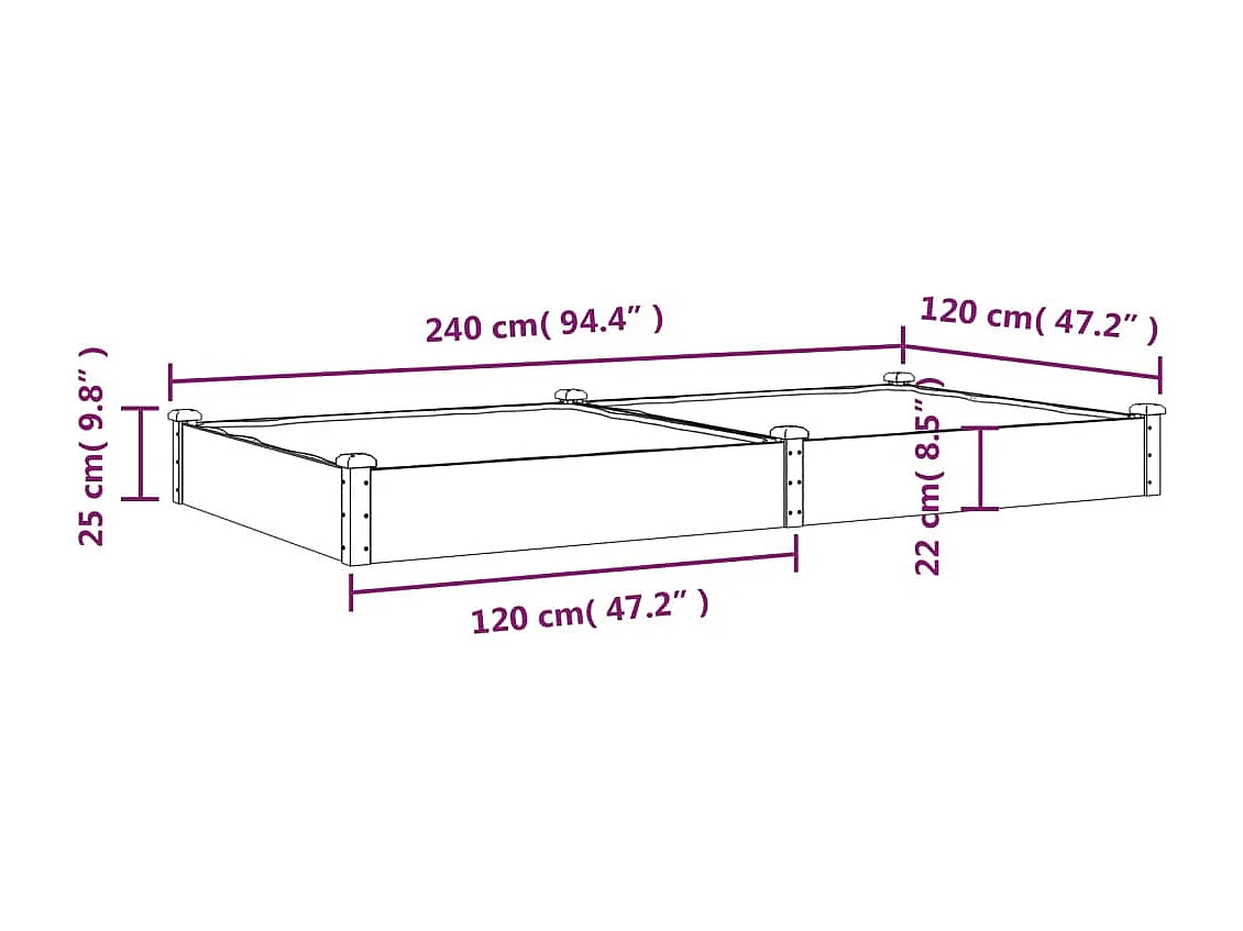 Canteiro elevado c/ forro 240x120x25 cm abeto maciço cinzento