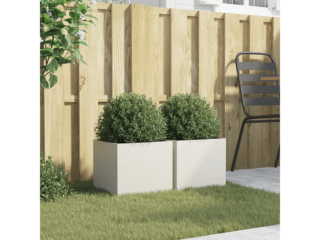 Vasos/floreiras 2 peças 32x30x29 cm aço laminado a frio branco