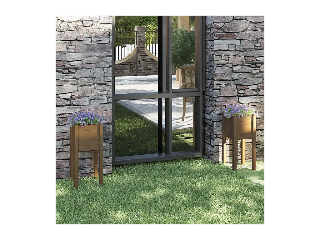 Jardinières d'extérieur 2 pièces Marron miel 31x31x70cm Pin massif