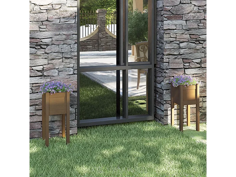 Jardinières d'extérieur 2 pièces Marron miel 31x31x70cm Pin massif