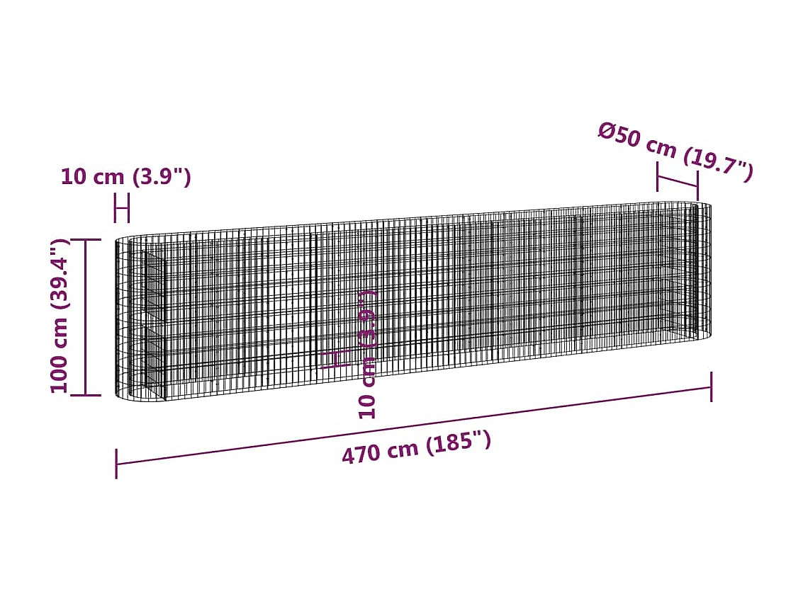 Lit surélevé à gabion Fer galvanisé 470x50x100 cm