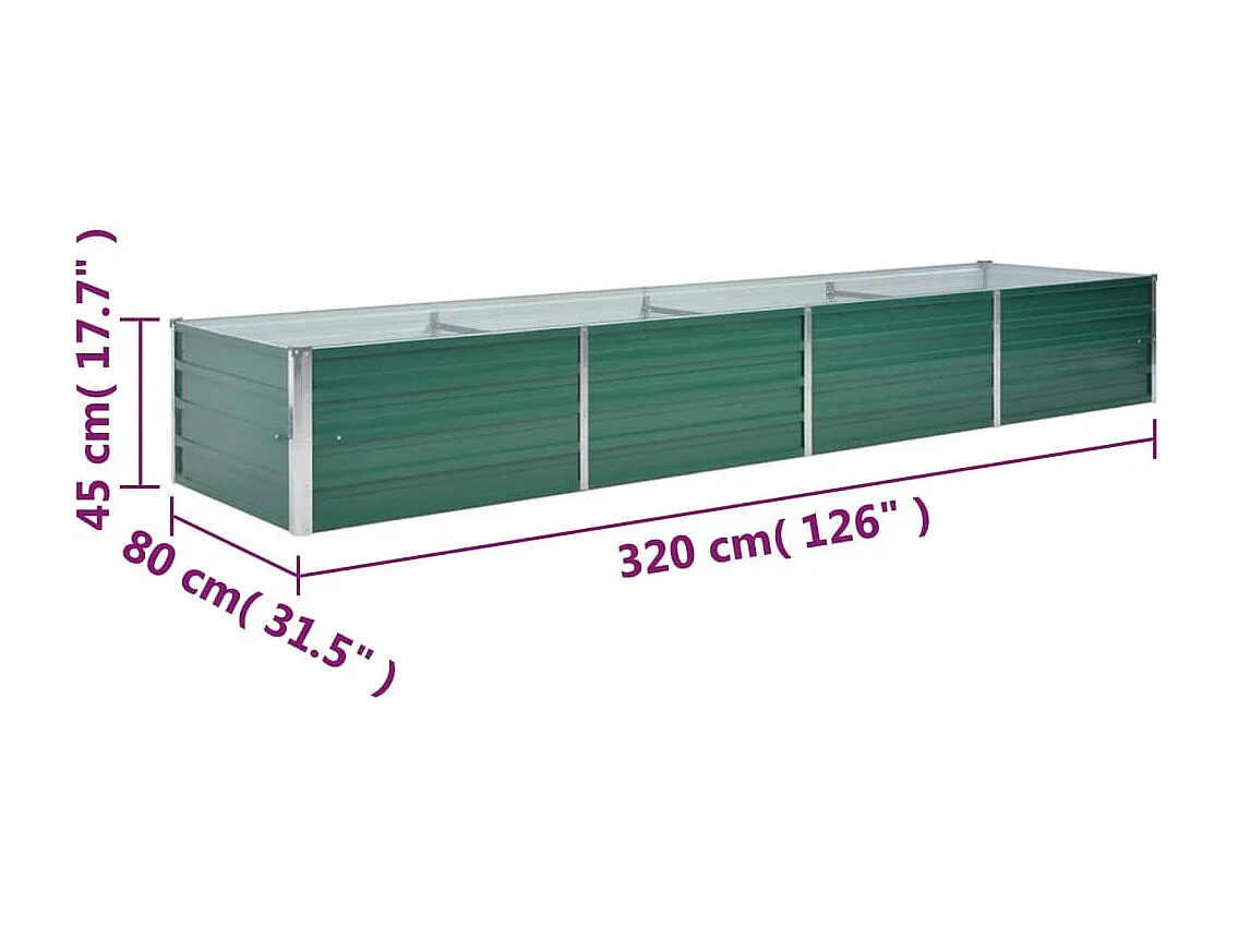 Lit surélevé de jardin Acier galvanisé 320x80x45 cm Vert
