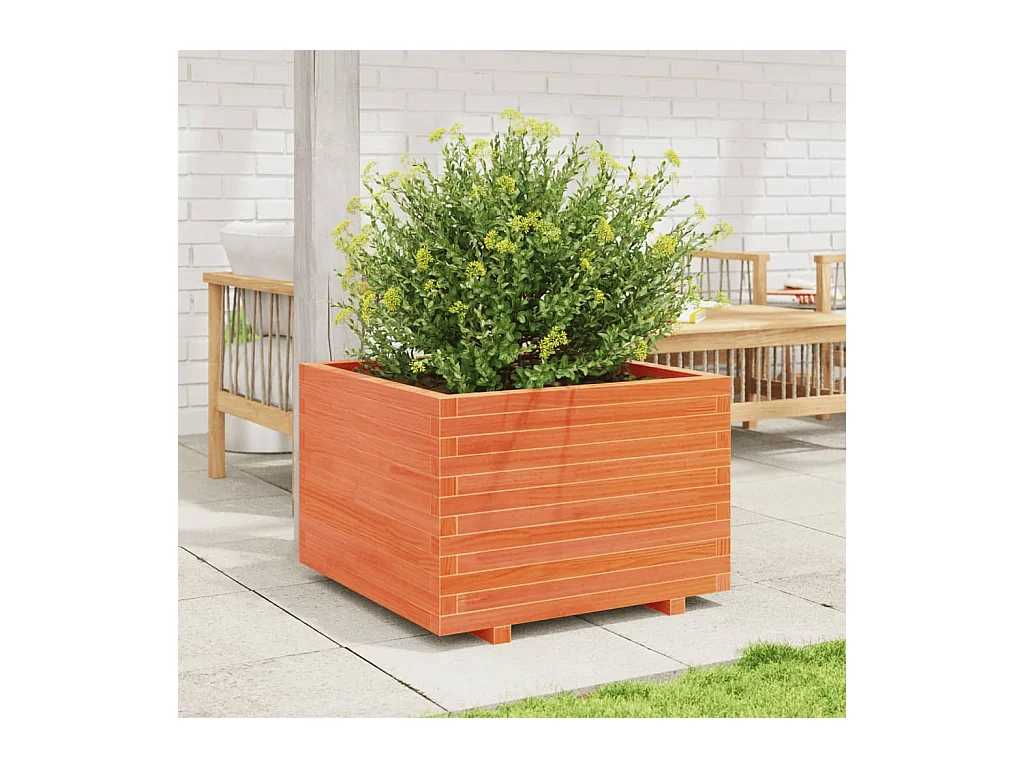 Jardinière cire marron 70x70x49,5 cm bois de pin massif
