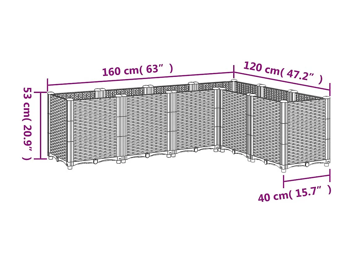 Vaso/floreira 160x120x53 cm PP preto
