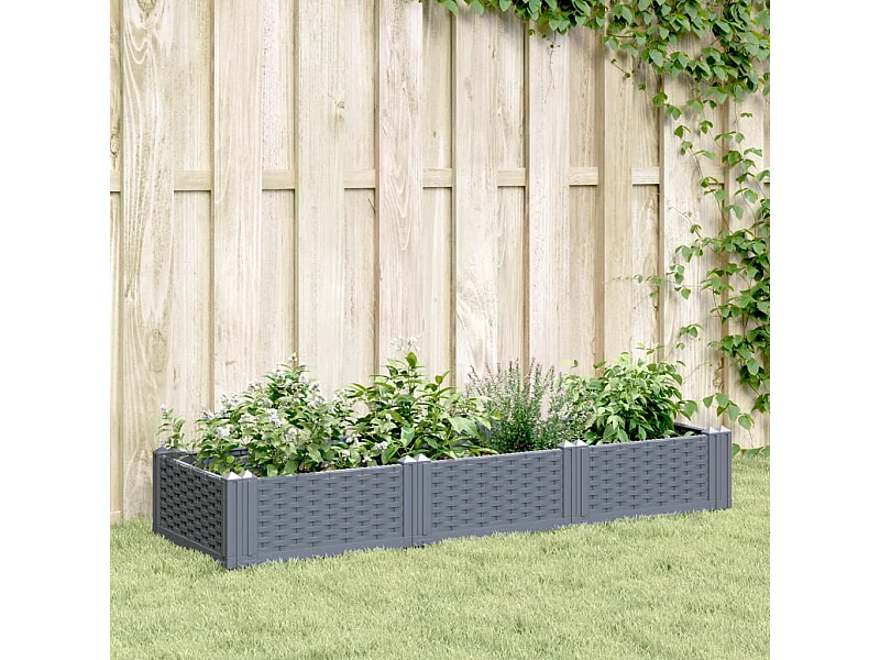 Jardinera con clavijas PP gris 125x40x28,5 cm