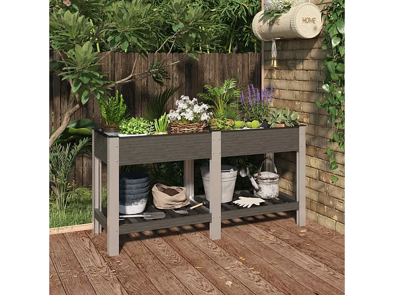 Arriate de jardín con estante WPC gris 150x50x75 cm