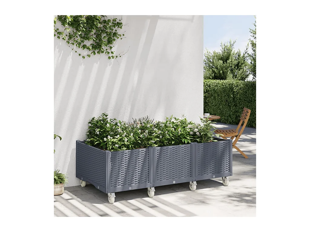 Jardinera con ruedas PP gris 150x80x54 cm