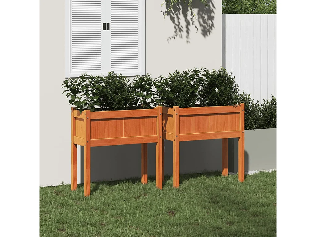 Jardinières 2 pièces avec pieds cire marron bois de pin massif