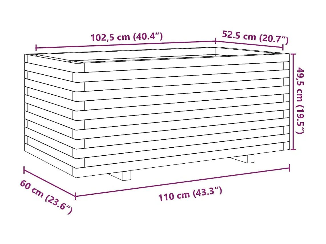 Jardinera madera maciza de pino blanco 110x60x49,5 cm