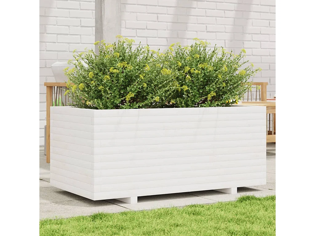 Jardinière blanc 110x60x49,5 cm bois de pin massif
