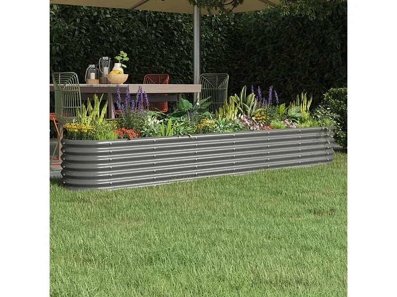 Canteiro elevado jardim 260x40x36cm aço revestido a pó cinzento