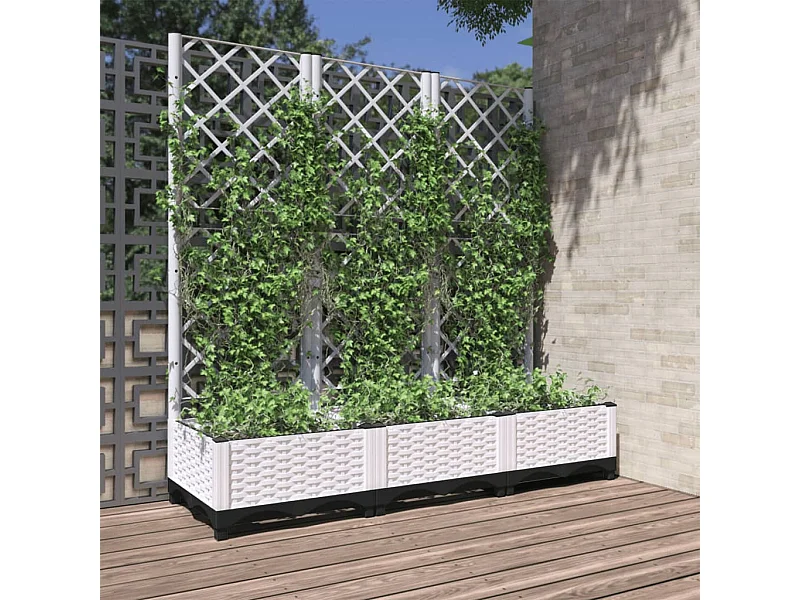 Jardinera con enrejado PP blanco 120x40x121,5 cm