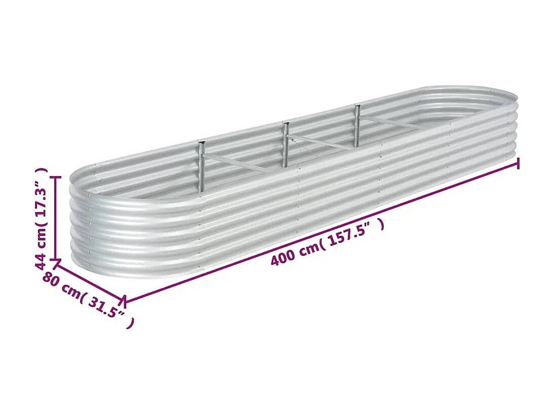 Lit surélevé de jardin 400x80x44 cm Acier galvanisé Argenté