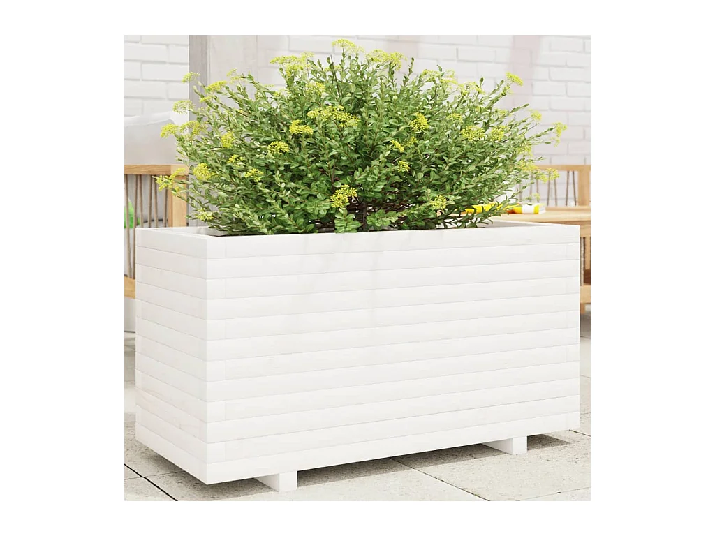 Jardinière blanc 90x40x49,5 cm bois de pin massif
