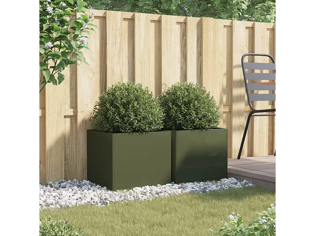 Jardinières 2 pièces vert olive 42x40x39 cm acier laminé à froid