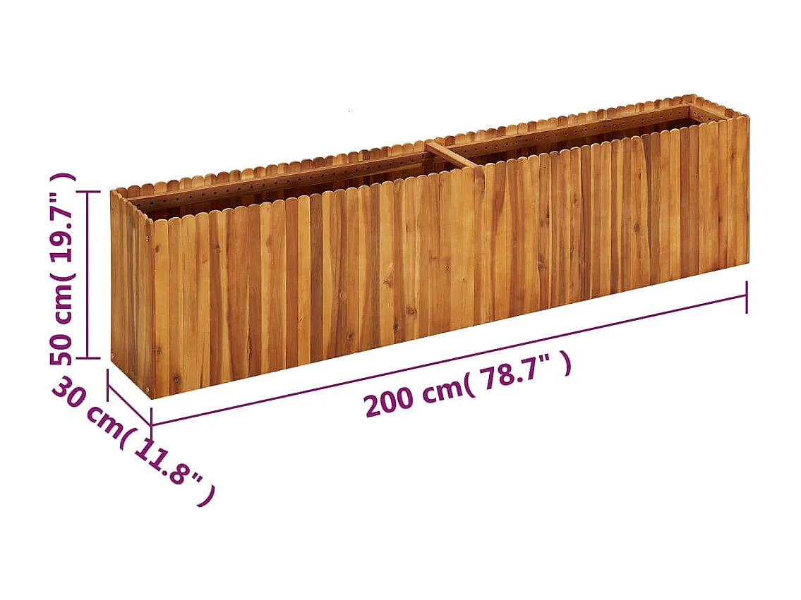 Vaso/floreira de jardim 200x30x50 cm madeira de acácia maciça