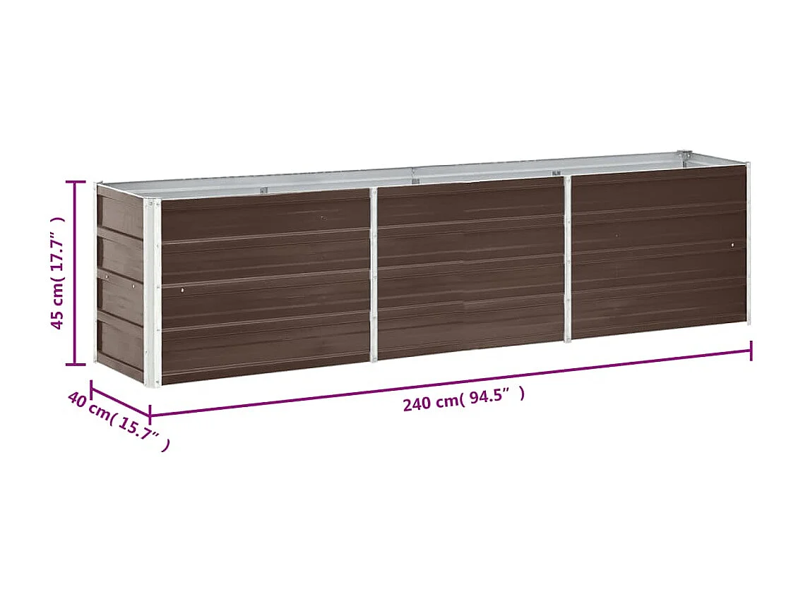 Lit surélevé de jardin Acier galvanisé 240x40x45 cm Marron