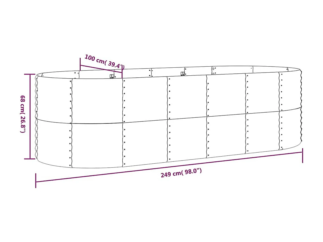 Lit surélevé de jardin Acier enduit de poudre 249x100x68cm gris