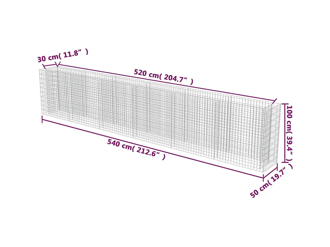Lit surélevé à gabion Acier galvanisé 540x50x100 cm