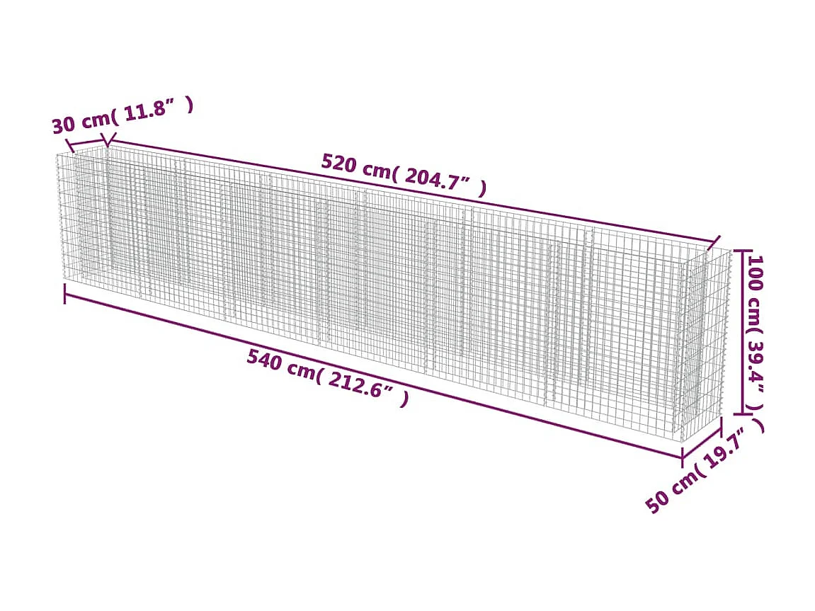 Lit surélevé à gabion Acier galvanisé 540x50x100 cm