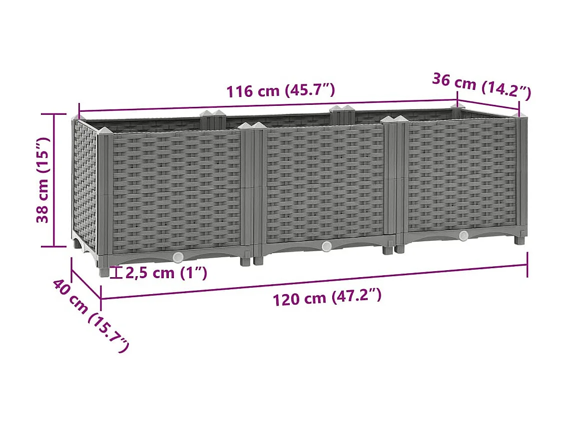 Arriate polipropileno 120x40x38 cm