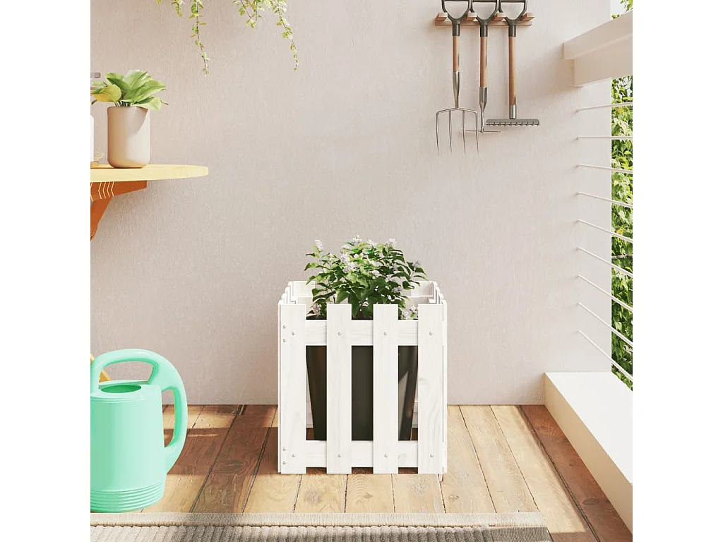Vaso de jardim c/ design cerca 40x40x40 cm pinho maciço branco