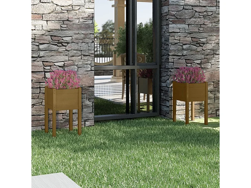 Jardineras 2 unidades madera maciza de pino marrón miel  40x40x70 cm