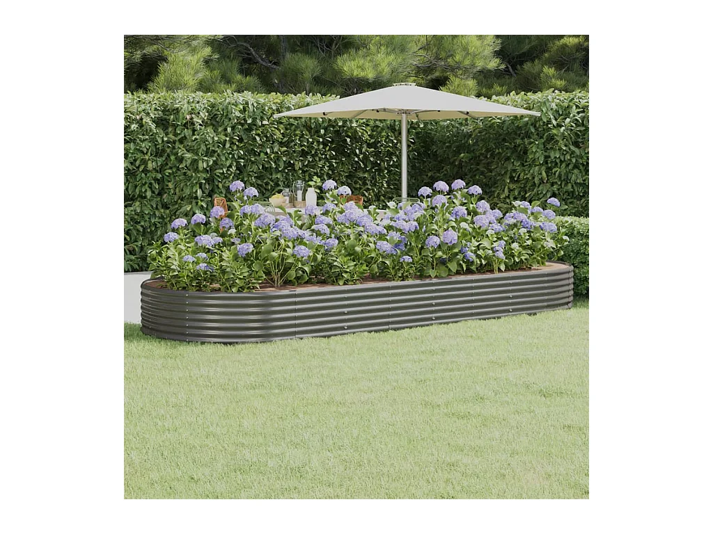 Lit surélevé de jardin Acier enduit de poudre 373x140x36cm gris