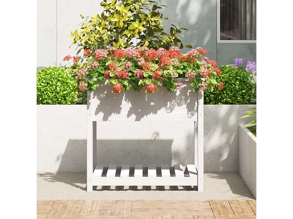 Vaso/floreira com prateleira 82,5x54x81 cm pinho maciço branco