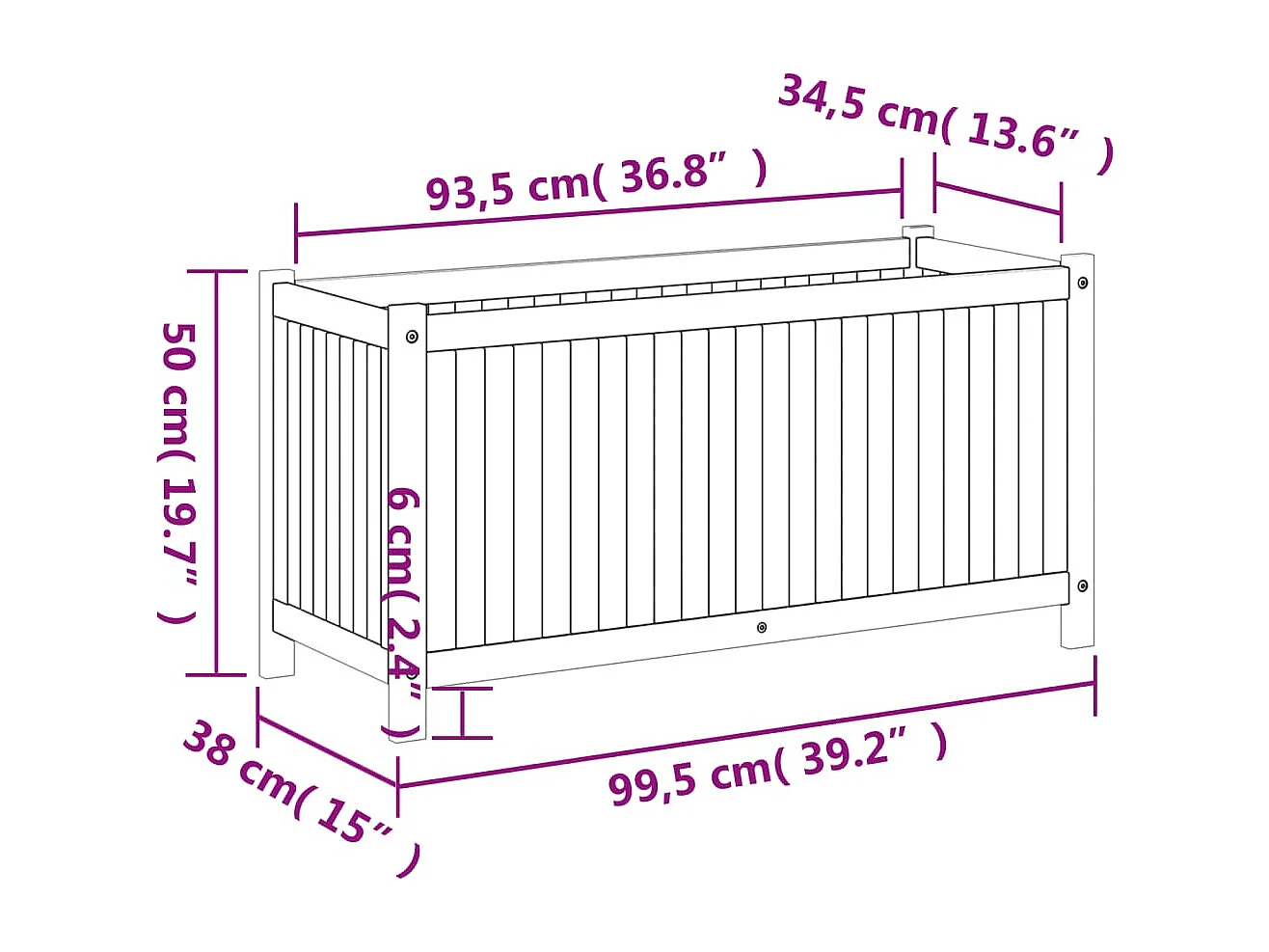 Jardinera con forro madera maciza de acacia 99,5x38x50 cm