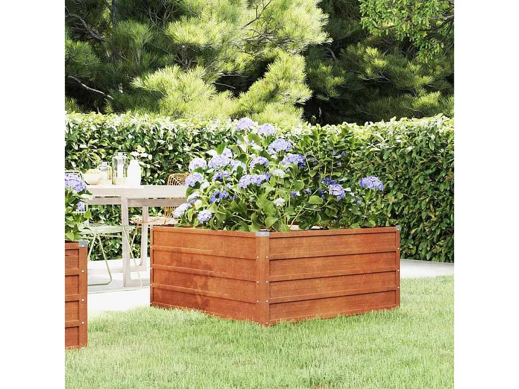 Lit surélevé de jardin rouillé 100x100x45 cm acier corten