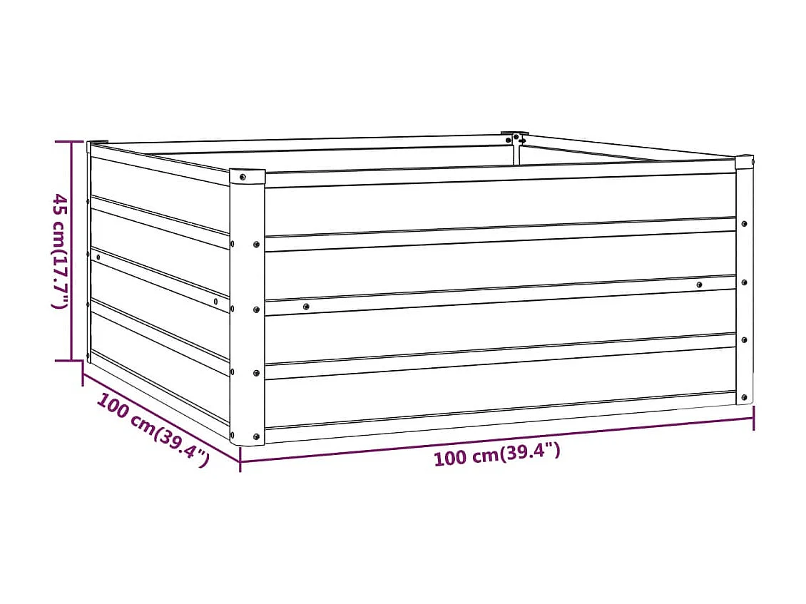 Lit surélevé de jardin rouillé 100x100x45 cm acier corten