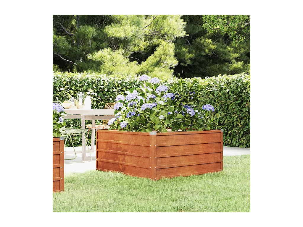 Lit surélevé de jardin rouillé 100x100x45 cm acier corten
