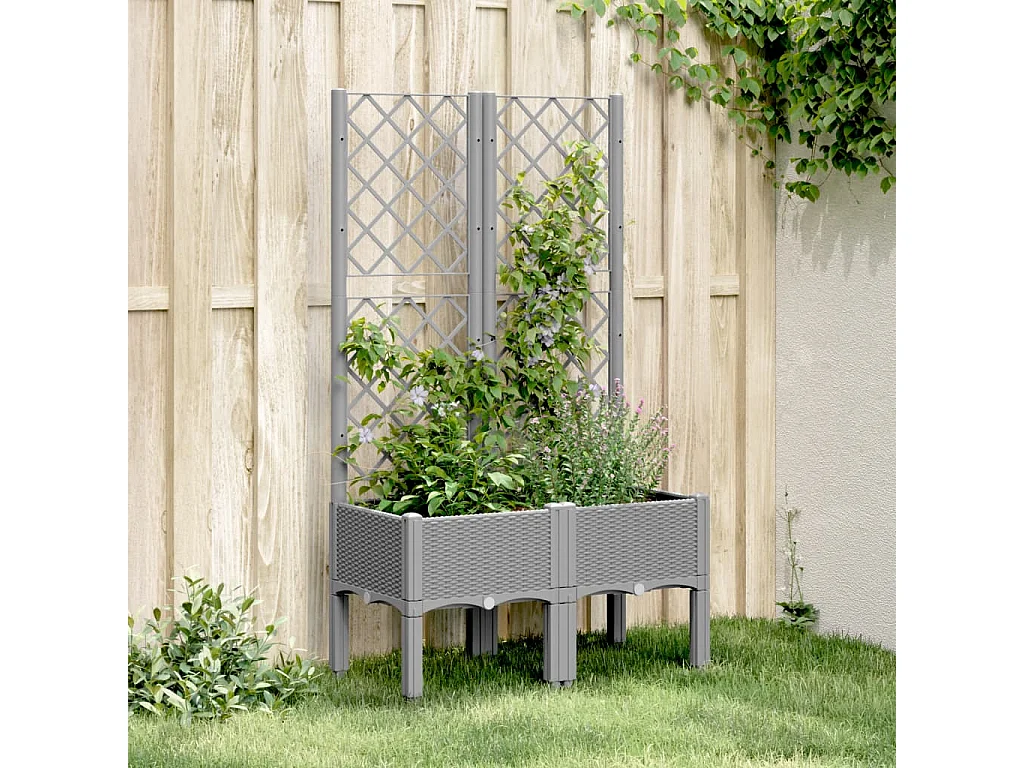 Vaso/floreira jardim c/ treliça 80x40x142 cm PP cinzento-claro