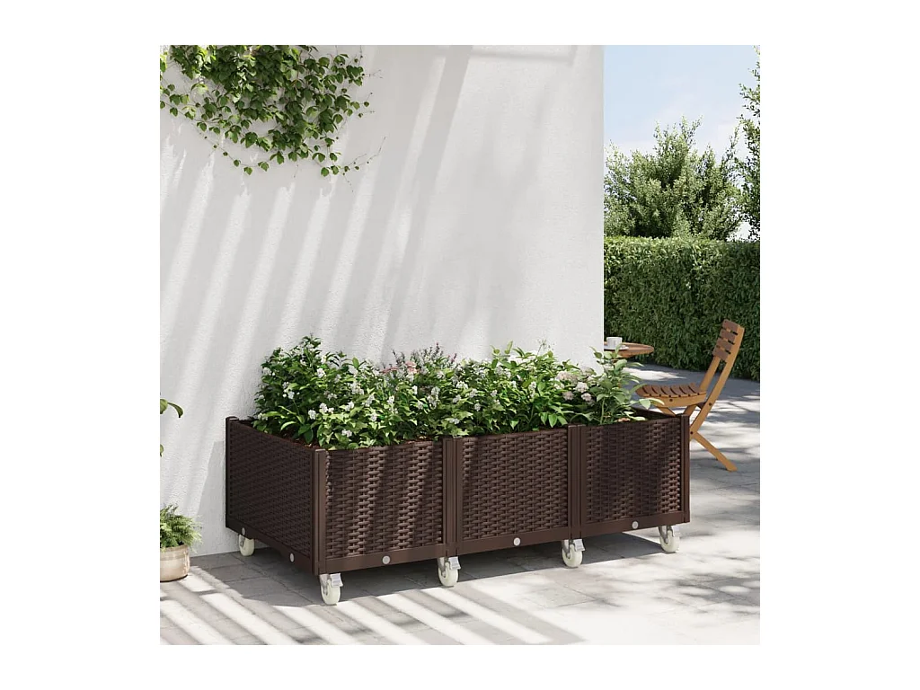 Jardinera con ruedas PP marrón 150x80x54 cm