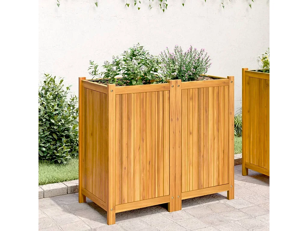 Jardinera con forro madera maciza de acacia 84x42x75 cm
