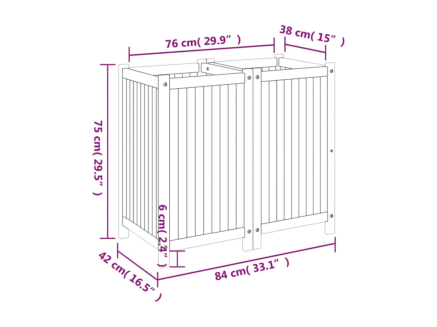 Jardinera con forro madera maciza de acacia 84x42x75 cm