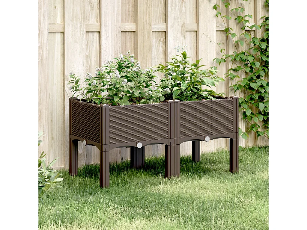 Vaso/floreira de jardim c/ pernas 80x40x42 cm PP castanho