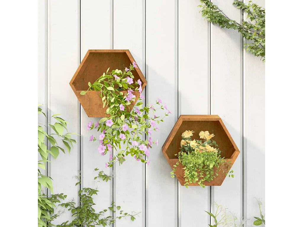 Vasos/floreiras de parede 2 peças aço corten cor enferrujado