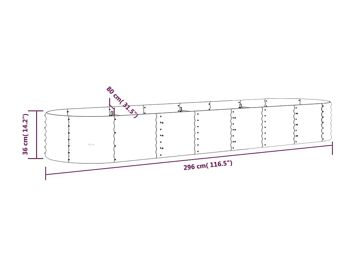 Lit surélevé de jardin Acier enduit de poudre 296x80x36 cm gris