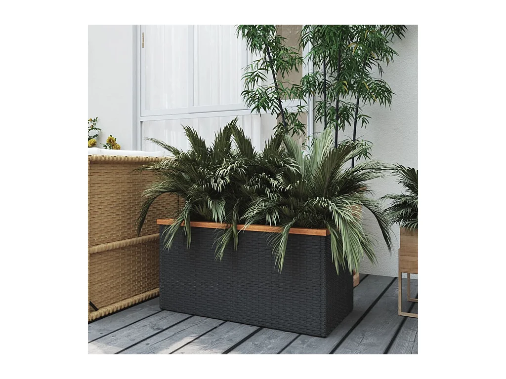 Jardinière noir 80x40x40 cm résine tressée