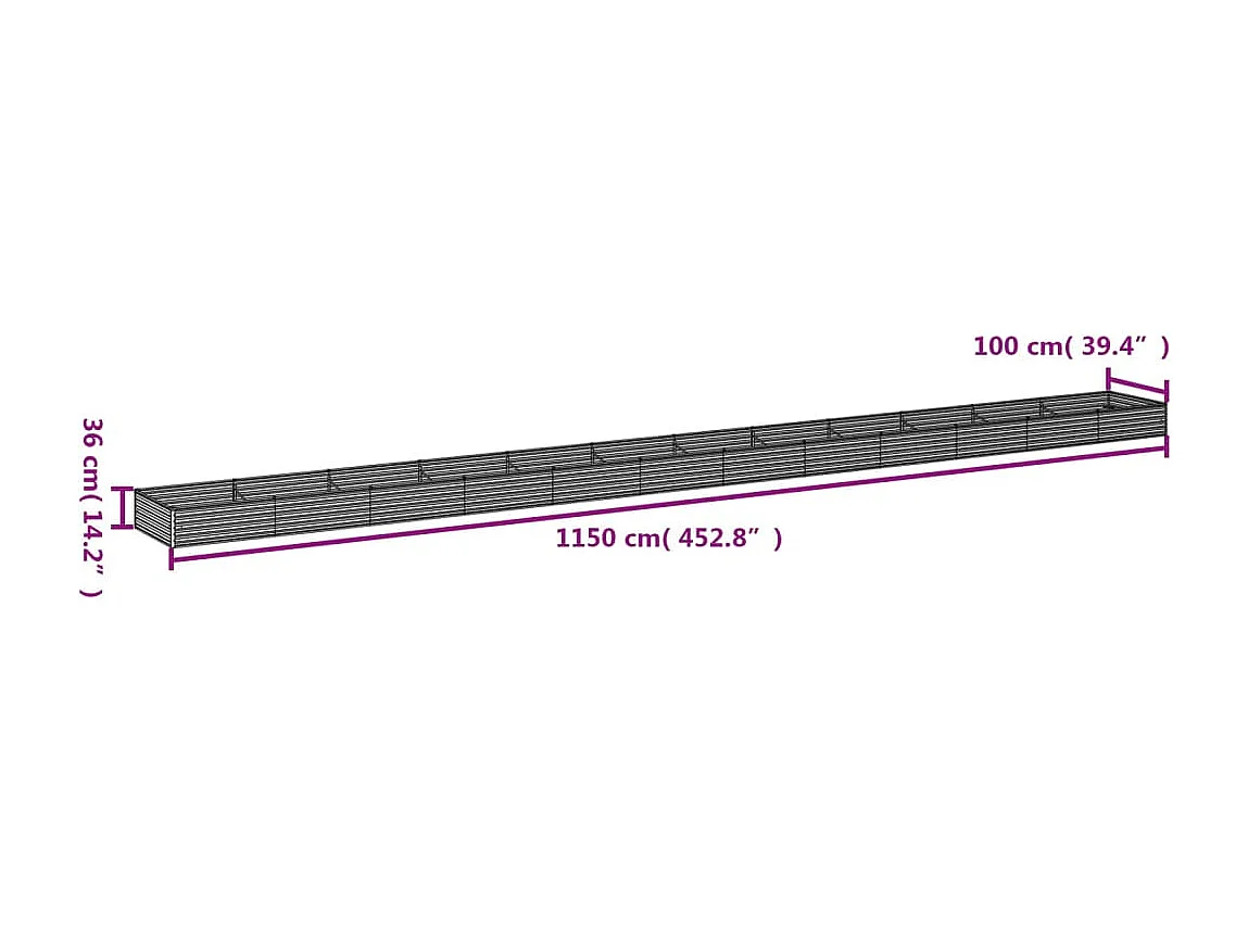 Lit surélevé de jardin 1150x100x36 cm acier corten