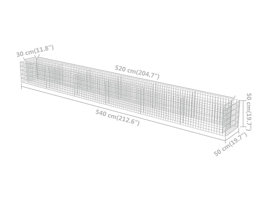 Lit surélevé à gabion Acier galvanisé 540x50x50 cm