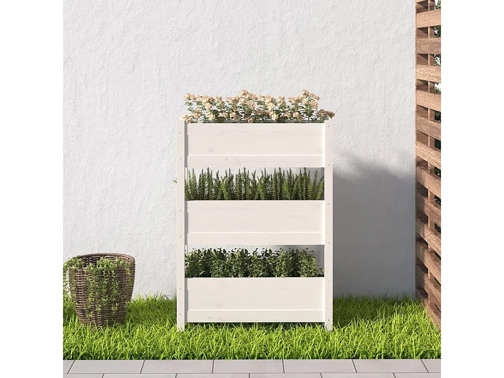 Jardinière Blanc 77x25x104,5 cm Bois massif de pin