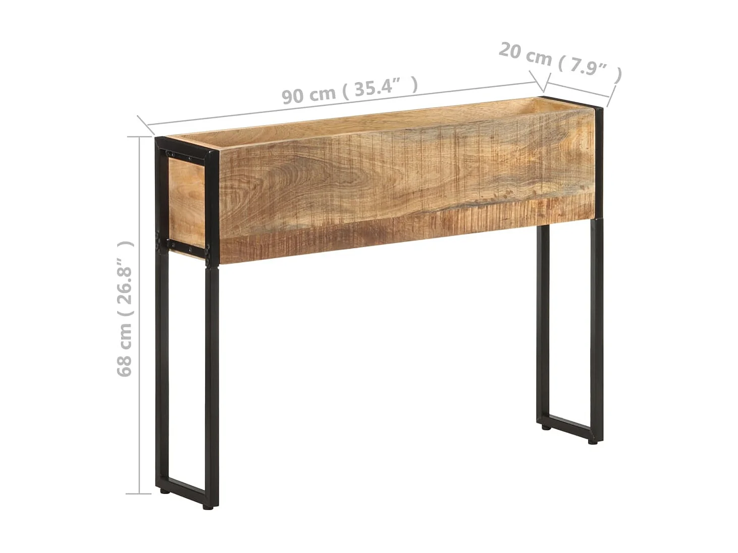 Jardinera de madera de mango rugosa 90x20x68 cm