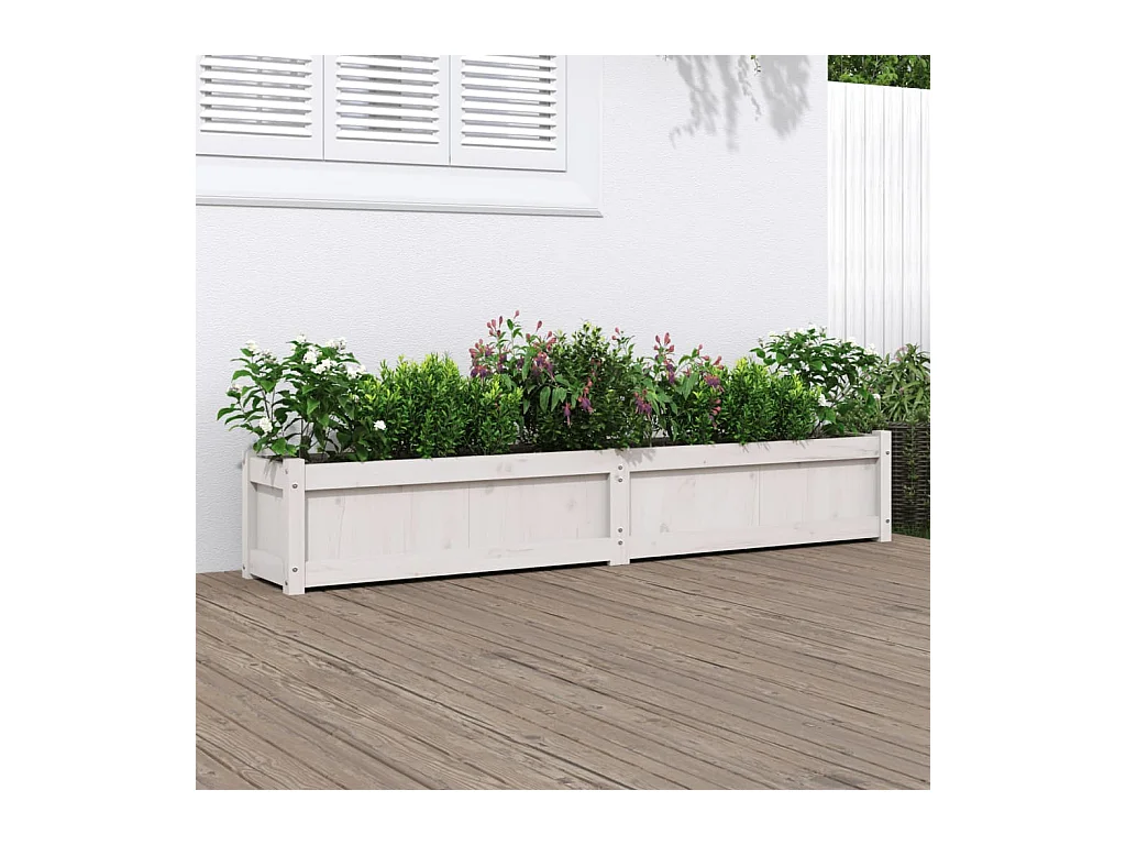 Jardinière blanc 180x31x31 cm bois de pin massif