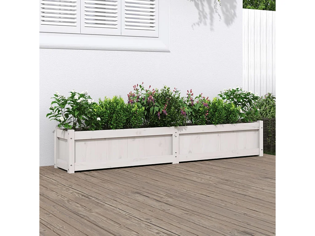 Jardinera de madera maciza de pino blanca 180x31x31 cm
