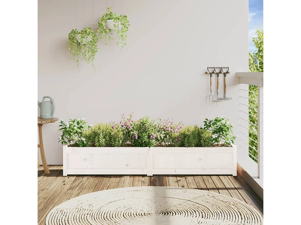 Jardinera de madera maciza de pino blanca 180x31x31 cm