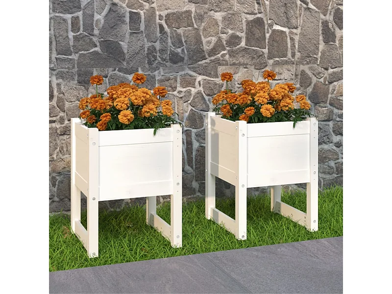 Jardinières 2 pièces Blanc 40x40x52,5 cm Bois massif de pin